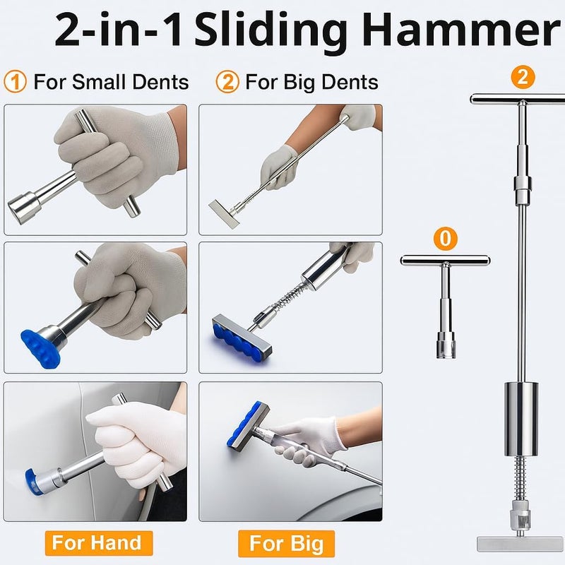ZOOMKEY Dent Repair Kit, Car Dent Removal Tools,Dent Puller Kit with Dent Lifter, Bridge Puller, Slide Hammer T-Bar for Car Body Dents - Image 3